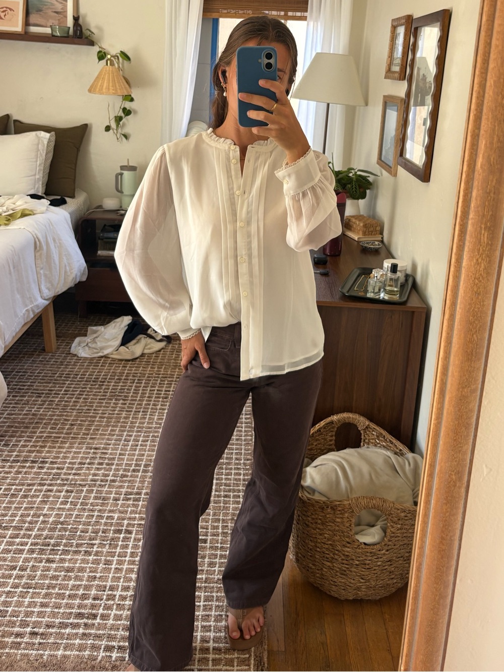Ann Taylor White Sheer Sleeve Blouse